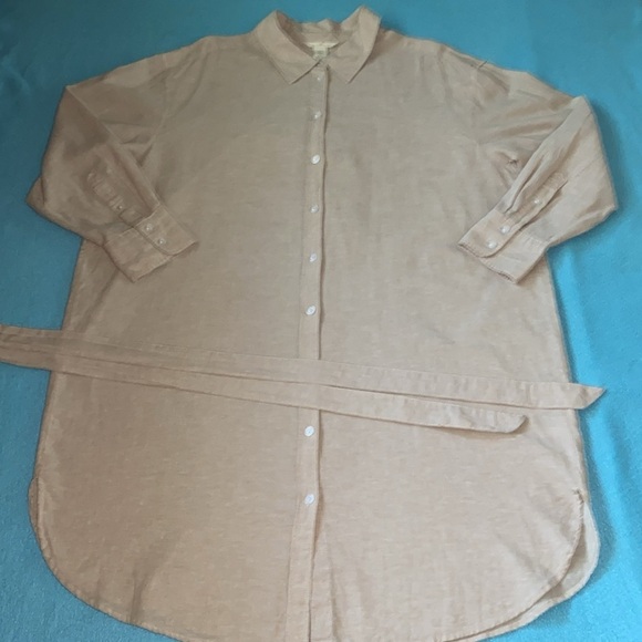 H&M linen blend shirt dress button up belted long sleeve rounded hem NEW size XL - Picture 4 of 13